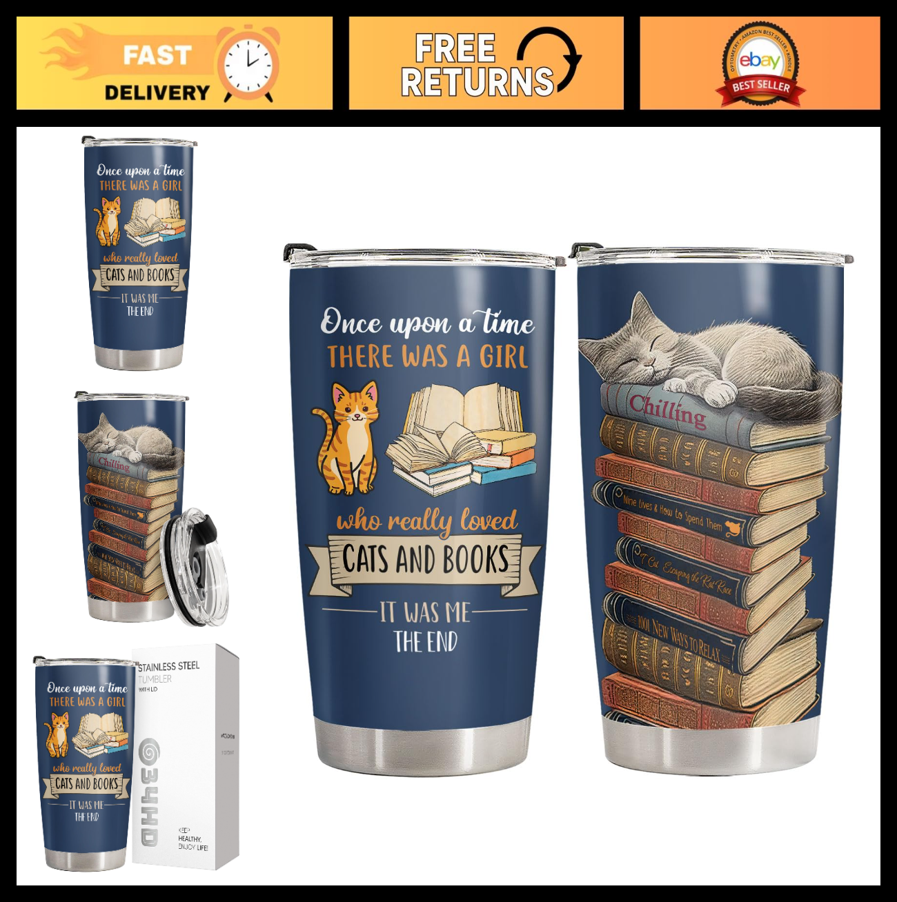 20oz Insulated Cat & Book Tumbler   Funny Gift for Cat Lovers & Librarians0