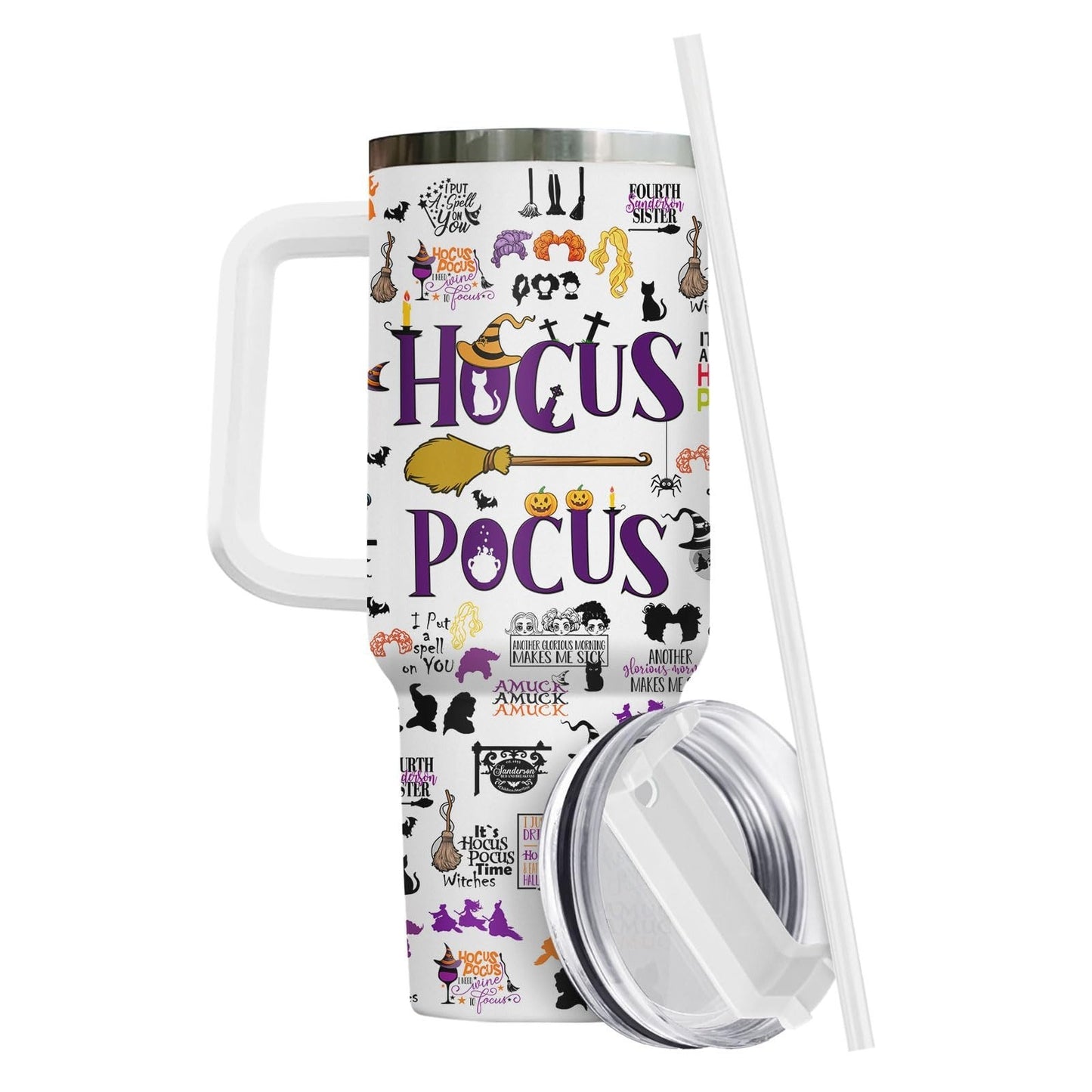 40oz Insulated Tumbler with Handle & Straw   Sanderson Sisters Coffee Mug, Spook4
