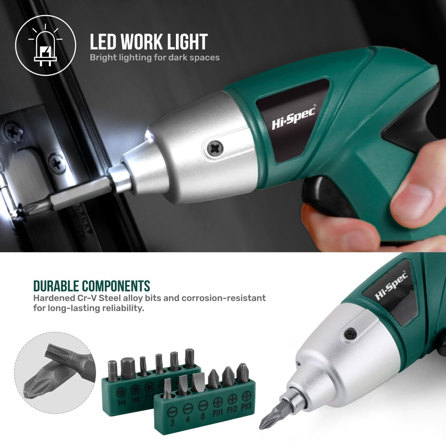 3.6V USB Electric Screwdriver for Home Repairs & Assembly, 19pc Set, LED Light,4