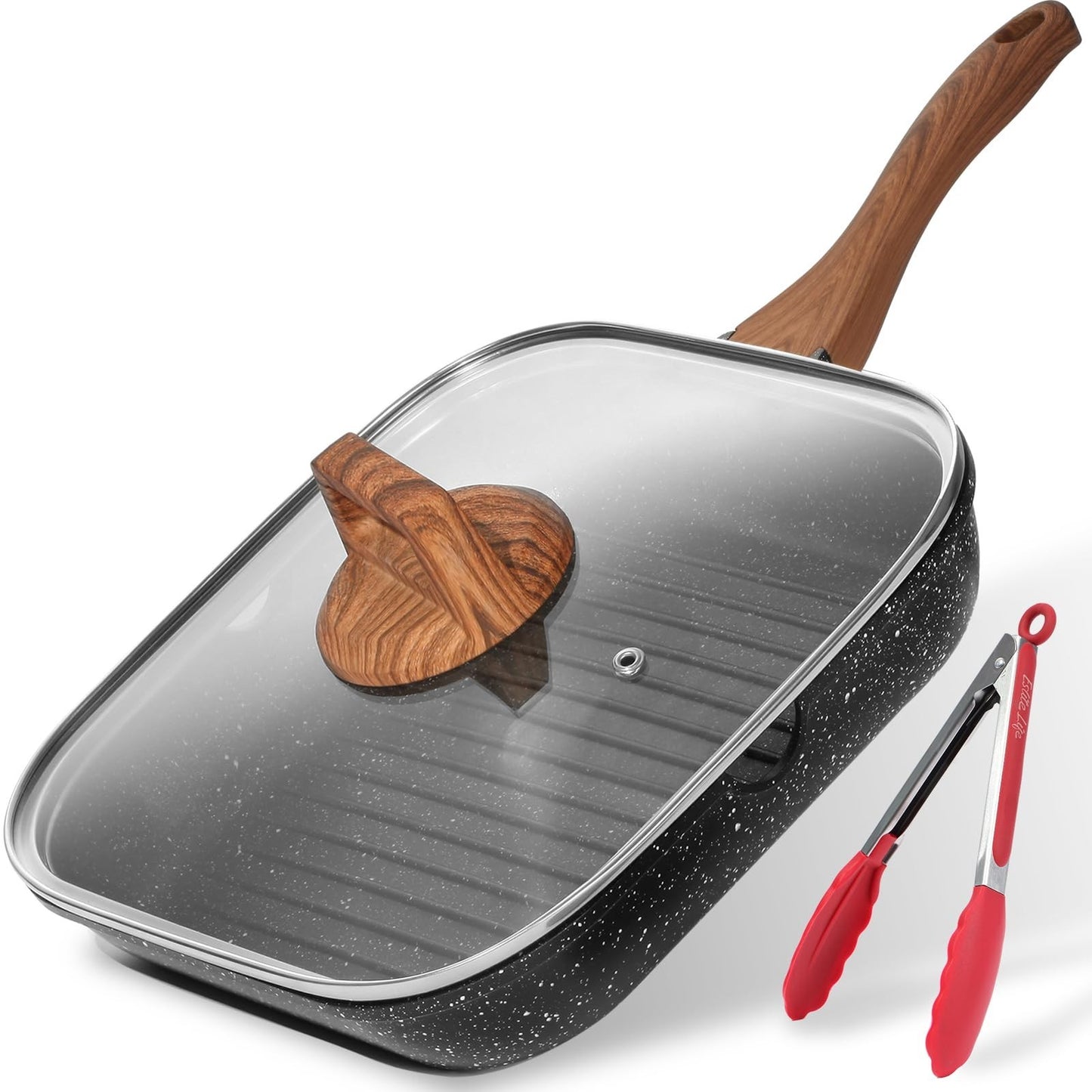 Optimized eBay Title:  "11-Inch Nonstick Grill Pan with Lid & Tongs - Versatile1
