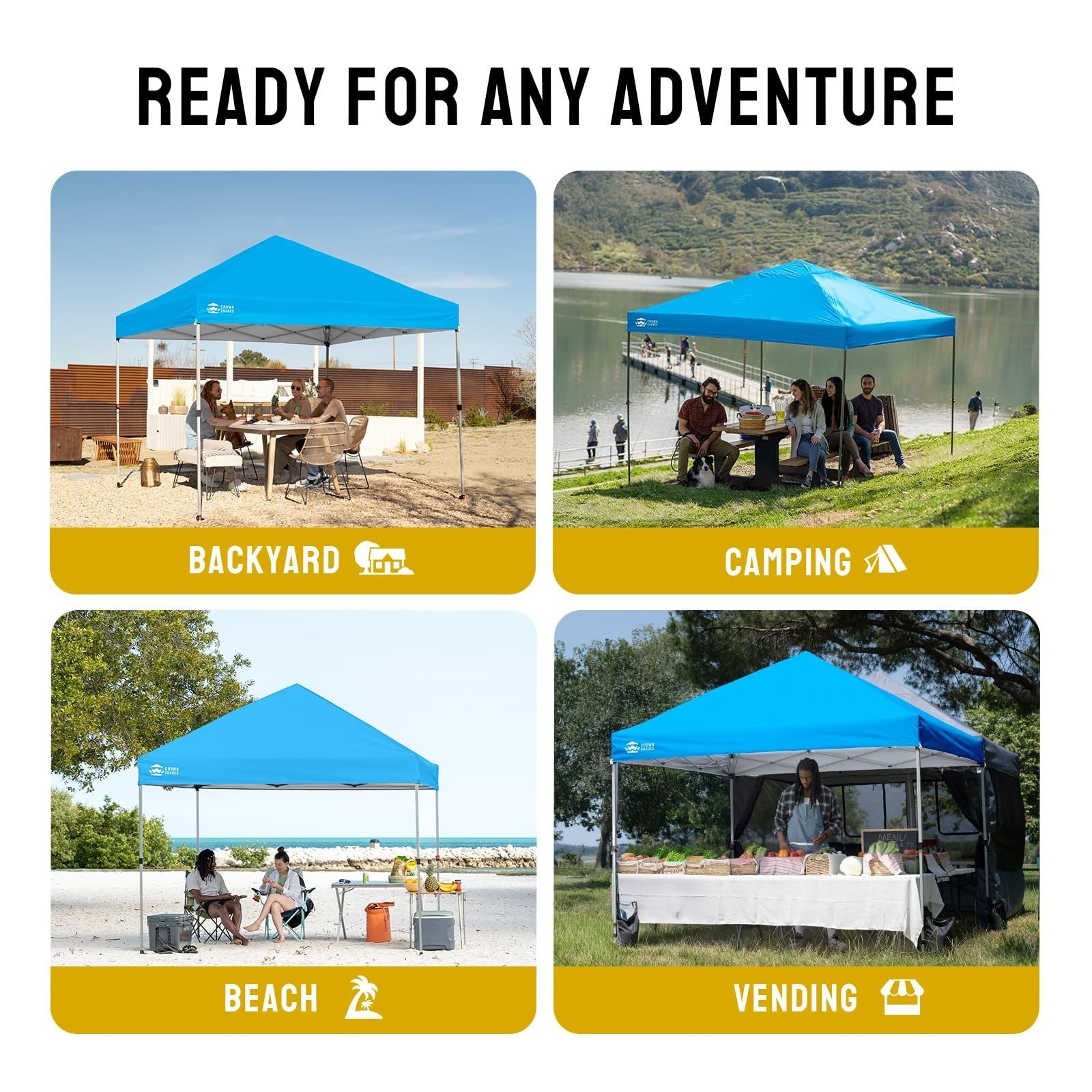 8x8 Pop Up Canopy Tent   Easy One Push Setup, Sky Blue Sun Shade for Events, Cam4