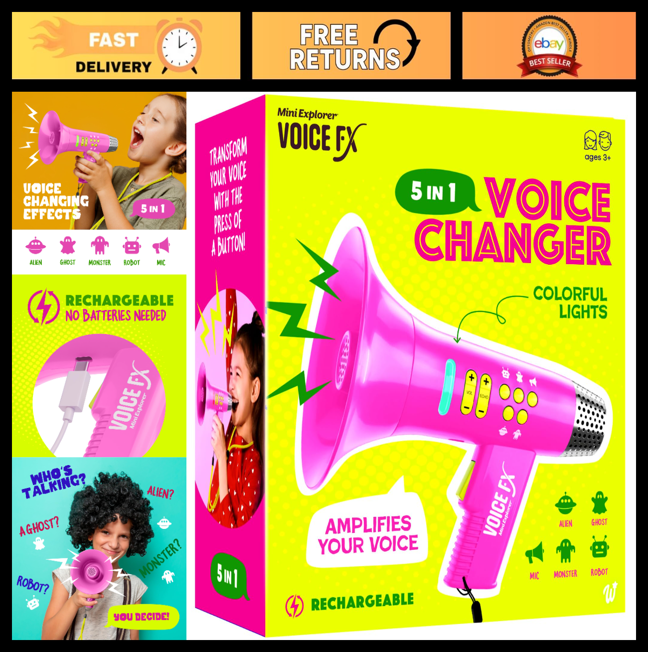 Voice Changer Toy for Kids Ages 3 8   Fun Birthday Gift for Boys & Girls, Pink0