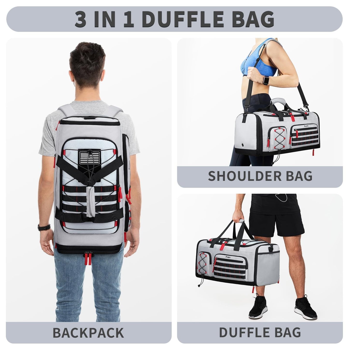 Expandable 45L 50L Gym Bag for Men & Women, Sports Duffle, Travel Tote, Workout4