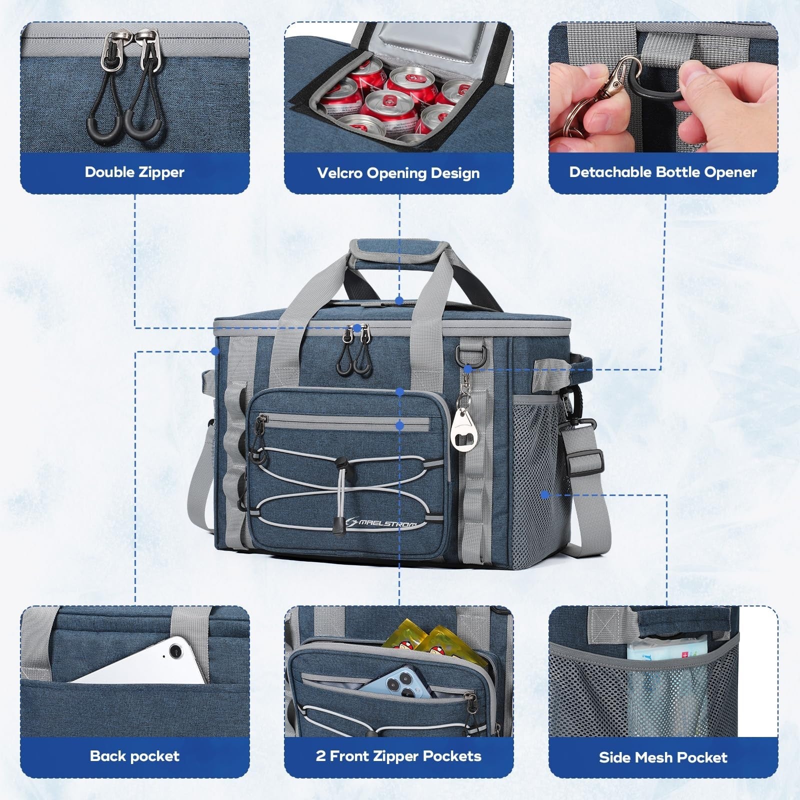 Insulated Soft Cooler Bag - 30/40 Can, Leakproof, 24h Cold, Lightweight, Multi-P3