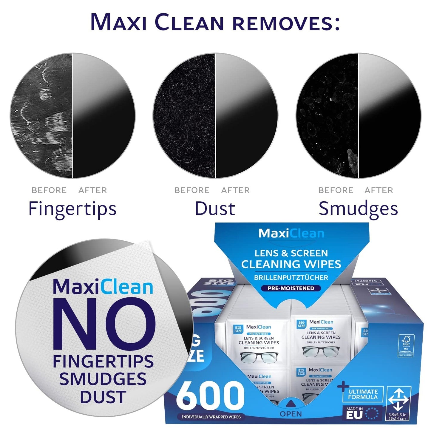 Pre-Moistened Lens Wipes - 600 Individually Wrapped Glasses & Screen Cleaners2