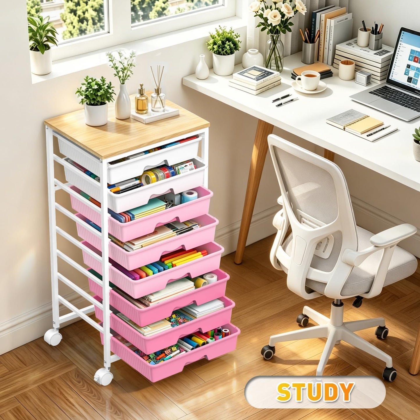 8 Drawer Rolling Storage Cart with Wooden Top & Lockable Wheels   Craft & Office8