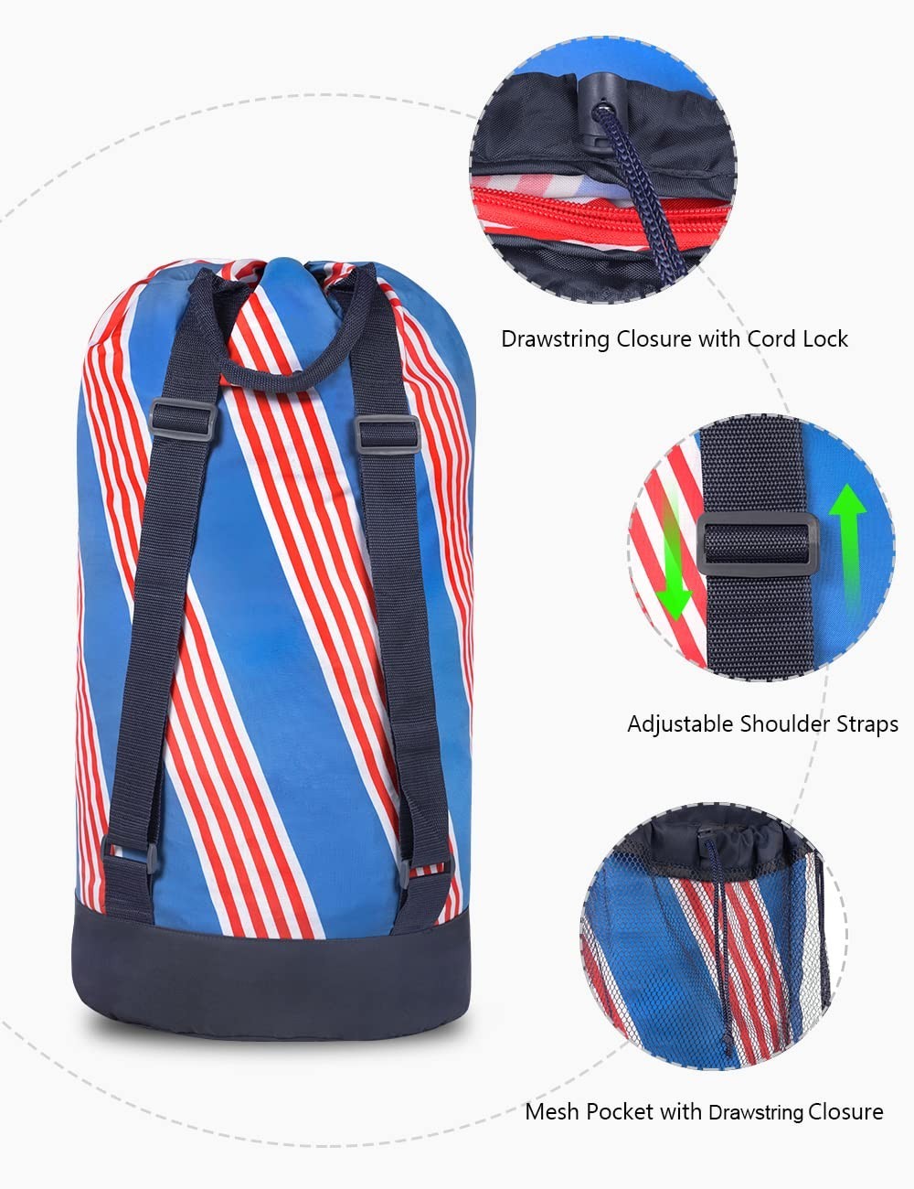 Durable Nylon Backpack Laundry Bag with Shoulder Straps & Mesh Pocket - Ideal fo3