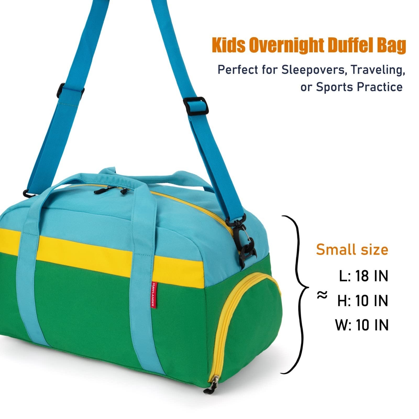 Kids 18" Duffle Bag - Green, Perfect for Boys & Girls, Weekend Travel, Sports, O6