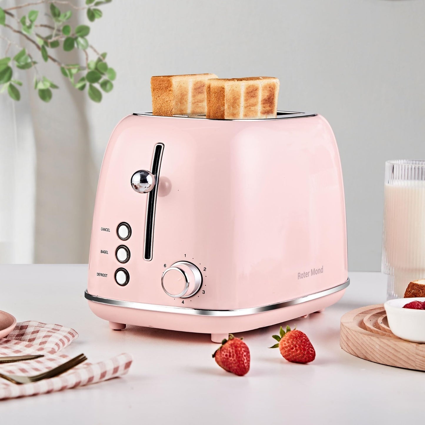 Retro Stainless Steel 2 Slice Toaster with Bagel, Cancel, Defrost, 6 Shade Setti2