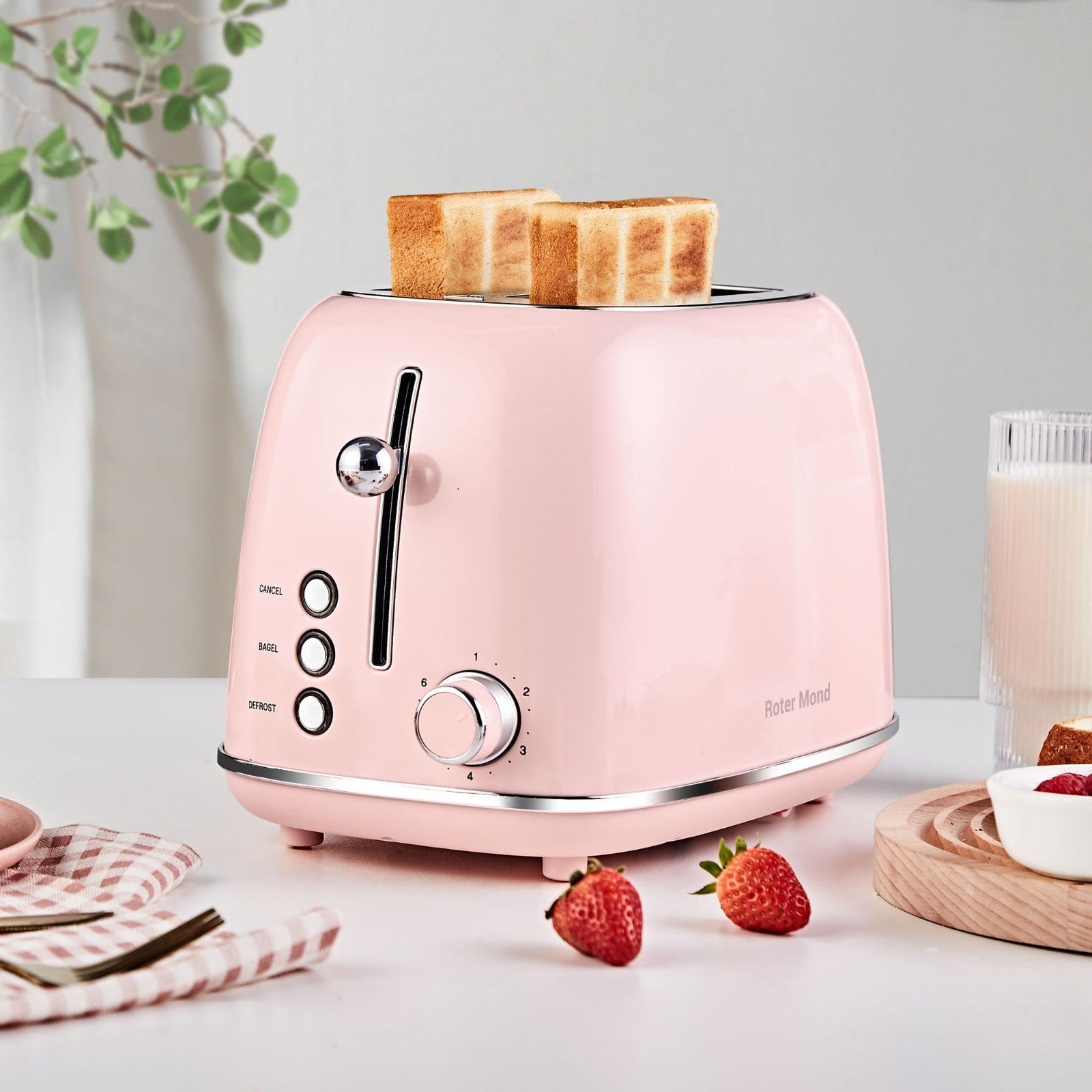 Retro Stainless Steel 2 Slice Toaster with Bagel, Cancel, Defrost, 6 Shade Setti2