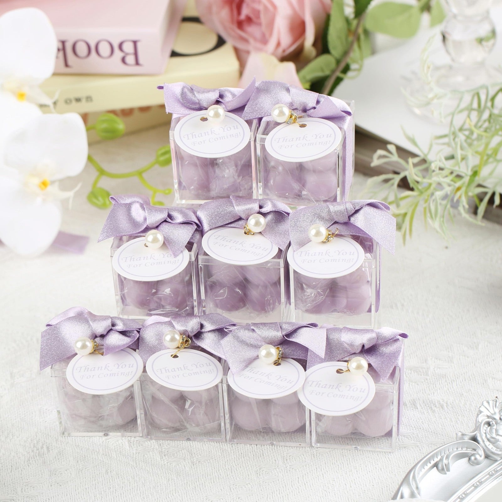 30 Sets Small Bubble Candles Party Favors with Ribbons & Thank You Cards - Purpl4