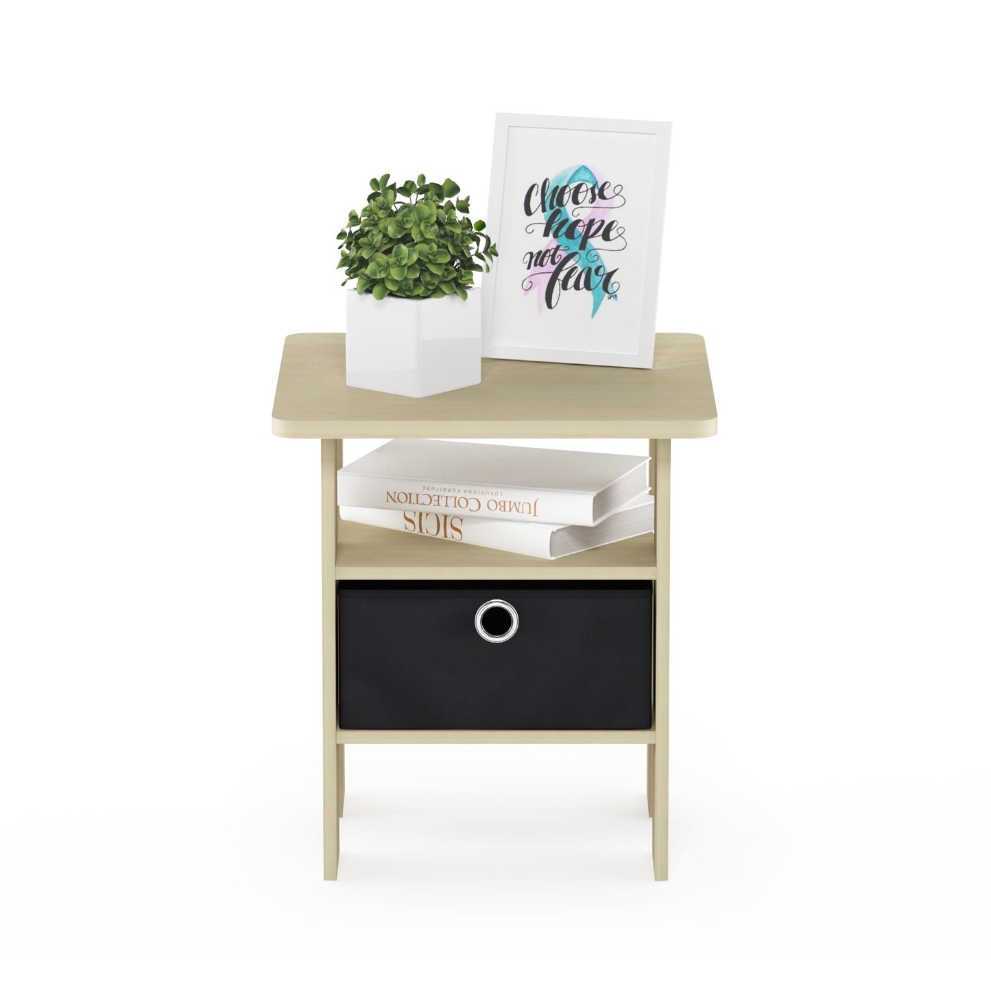 Modern Side Table with Open Shelves & Storage Bin - Versatile Nightstand for Liv4