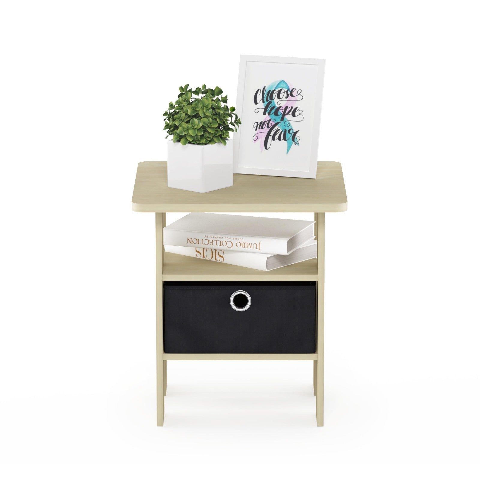 Modern Side Table with Open Shelves & Storage Bin - Versatile Nightstand for Liv4