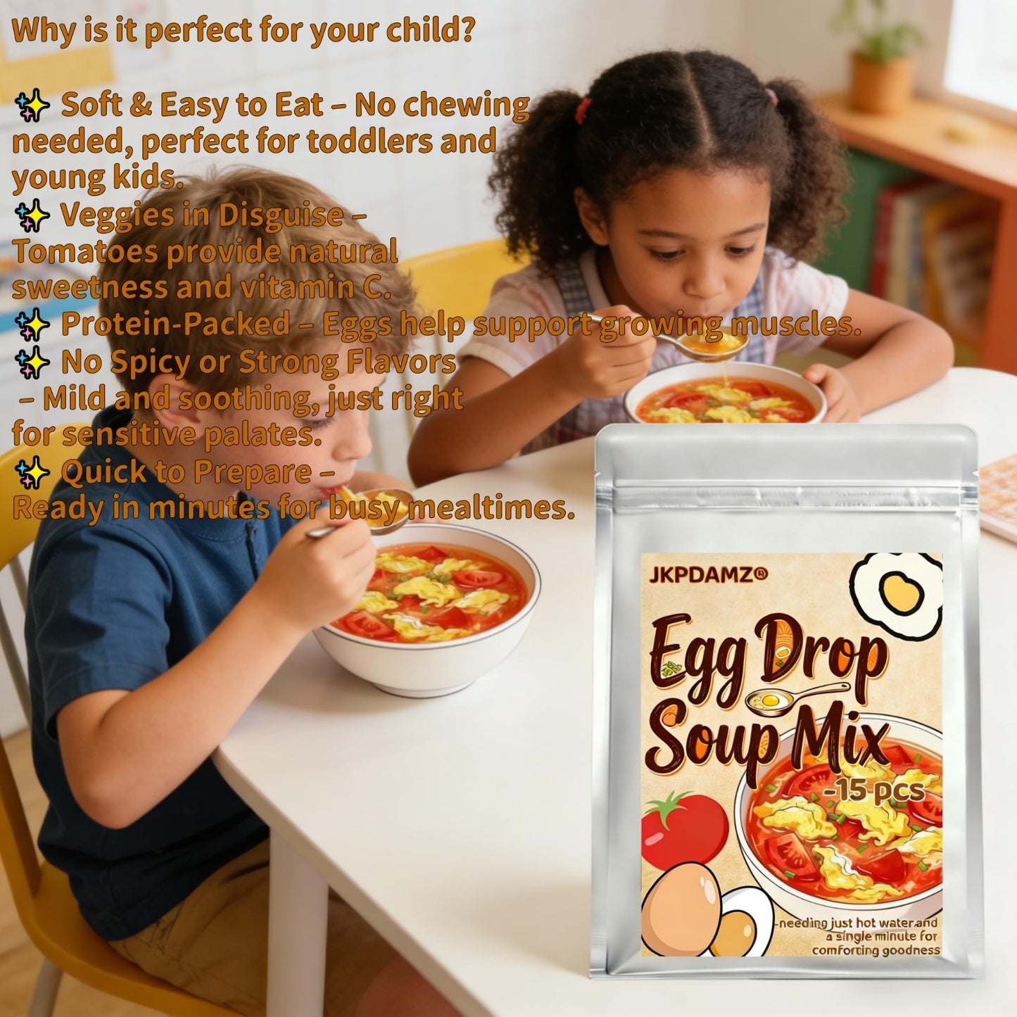 Instant Egg Drop Soup Mix - Freeze-Dried Tomato, 15 Packets - Quick & Easy Meal!7
