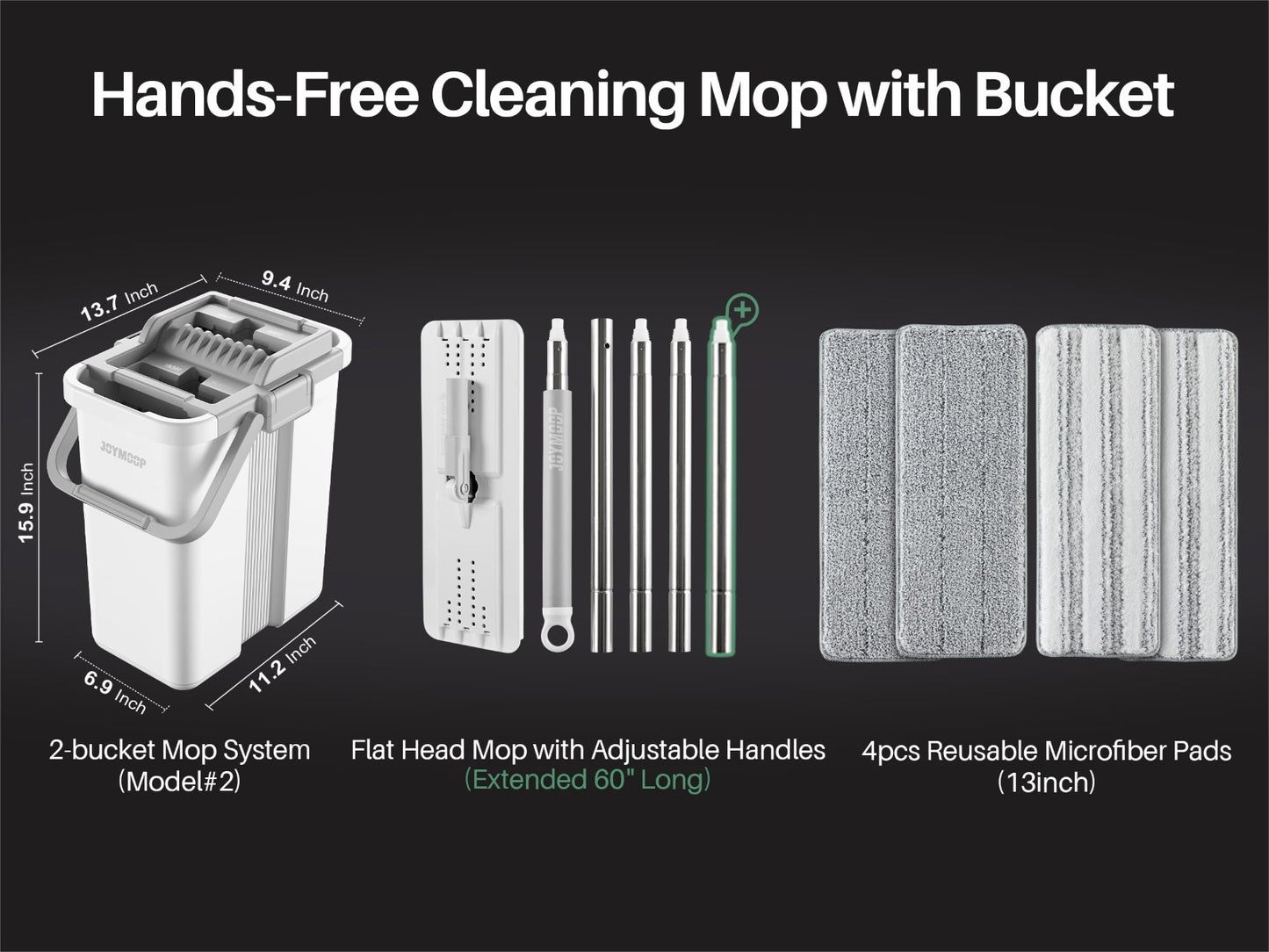 Microfiber Flat Mop System with Bucket Set - Hands-Free Floor Cleaning, Long Han5
