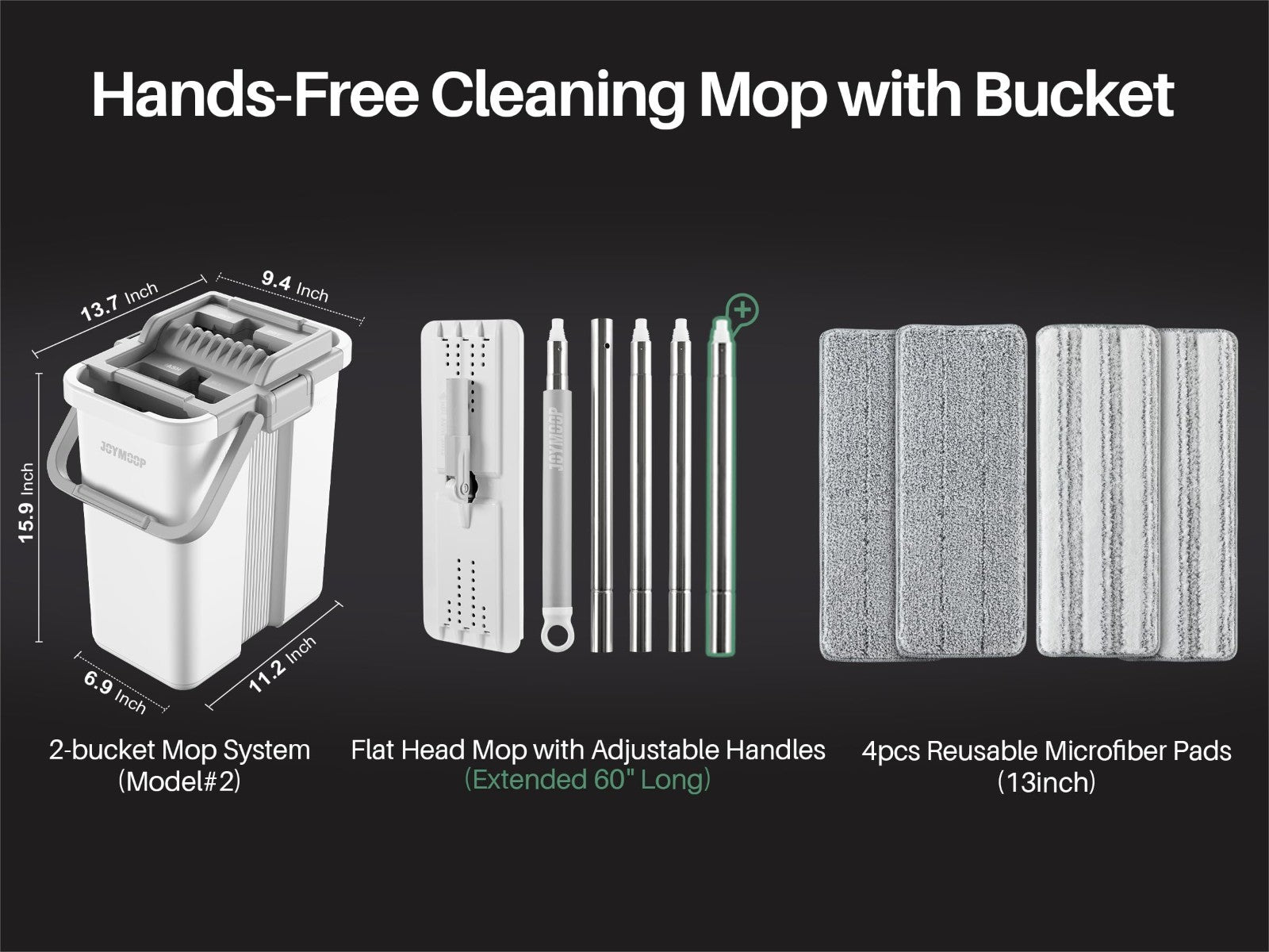 Microfiber Flat Mop System with Bucket Set - Hands-Free Floor Cleaning, Long Han5