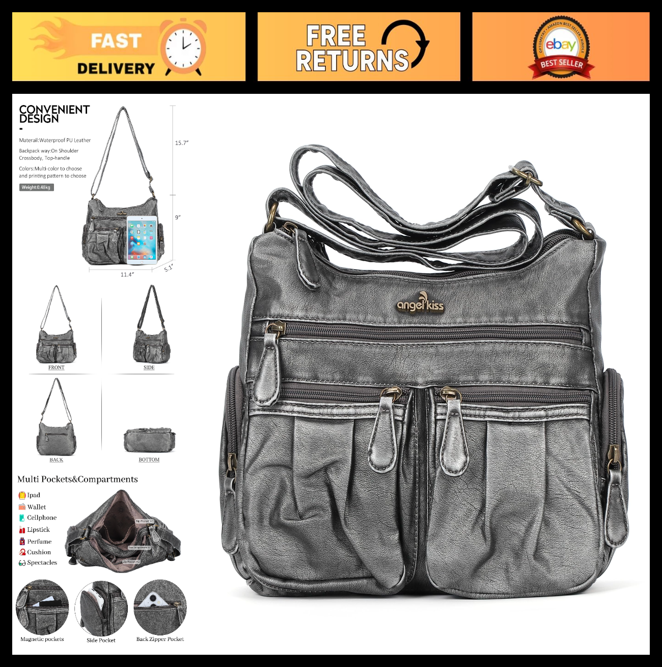 Stylish Crossbody Bags for Women   Medium Faux Leather Shoulder Handbags & Purse0