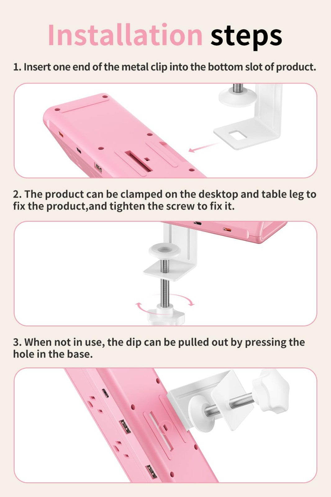 6.5FT Desk Clamp Power Strip   5 AC Outlets, 6 USB Ports, PD 40W Fast Charging,7
