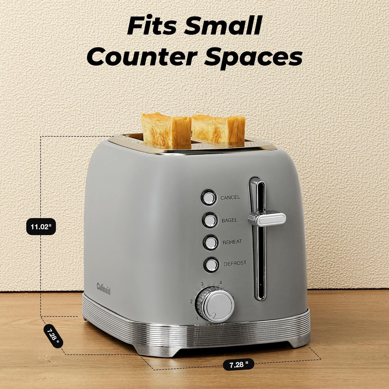 Retro 2 Slice Stainless Steel Toaster   Gray, Compact Design, Fast Toasting7