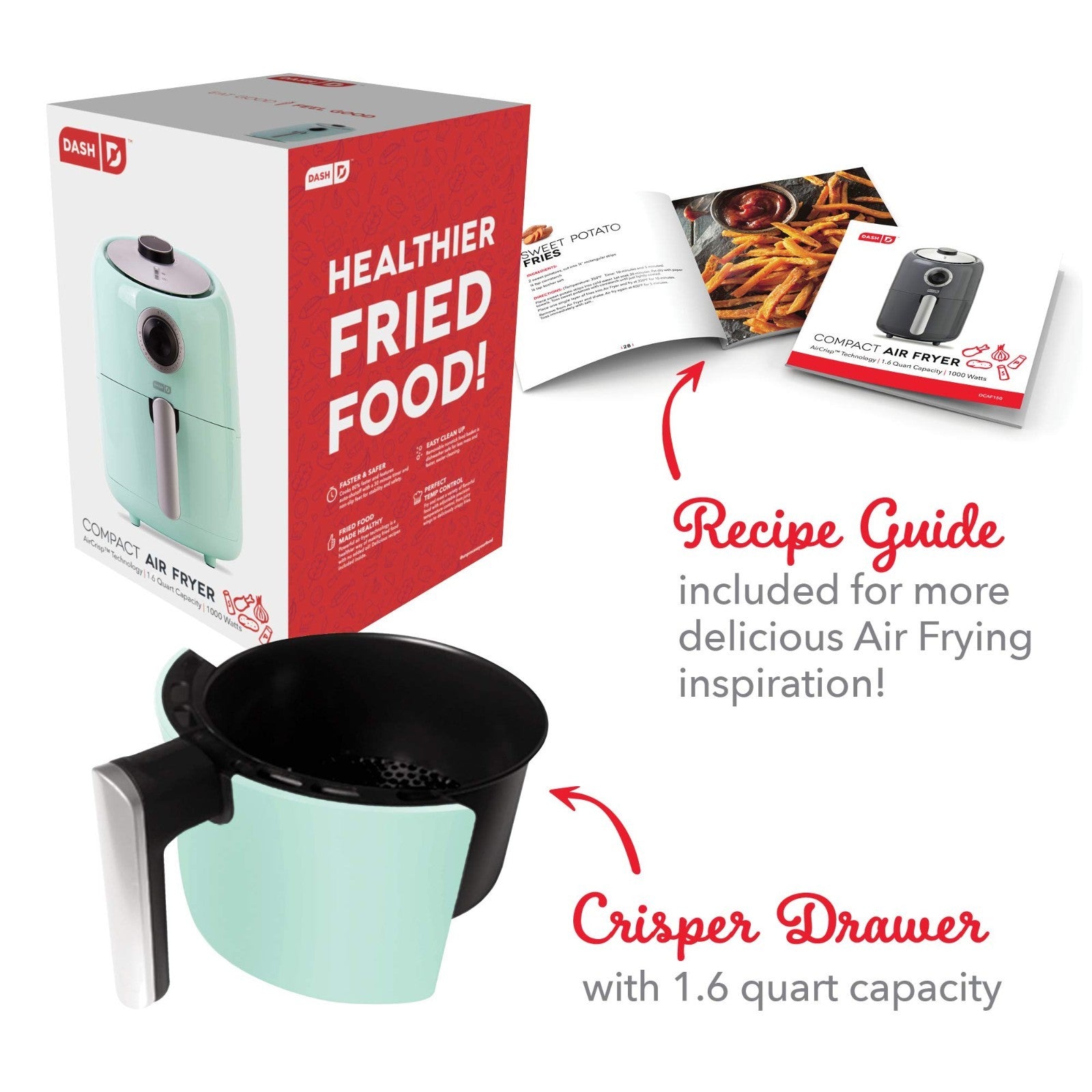 Compact Air Fryer 2 Quart - Healthy Cooking, Auto Shut-Off, Adjustable Temp, Non6