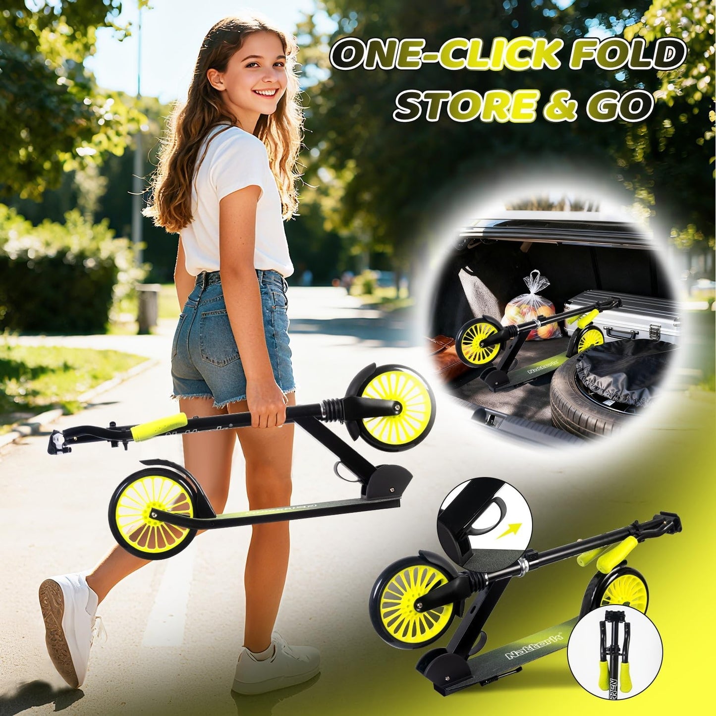 Adjustable Height Kick Scooter for Kids & Teens, 240 LBS Max Load, Foldable, 8"4