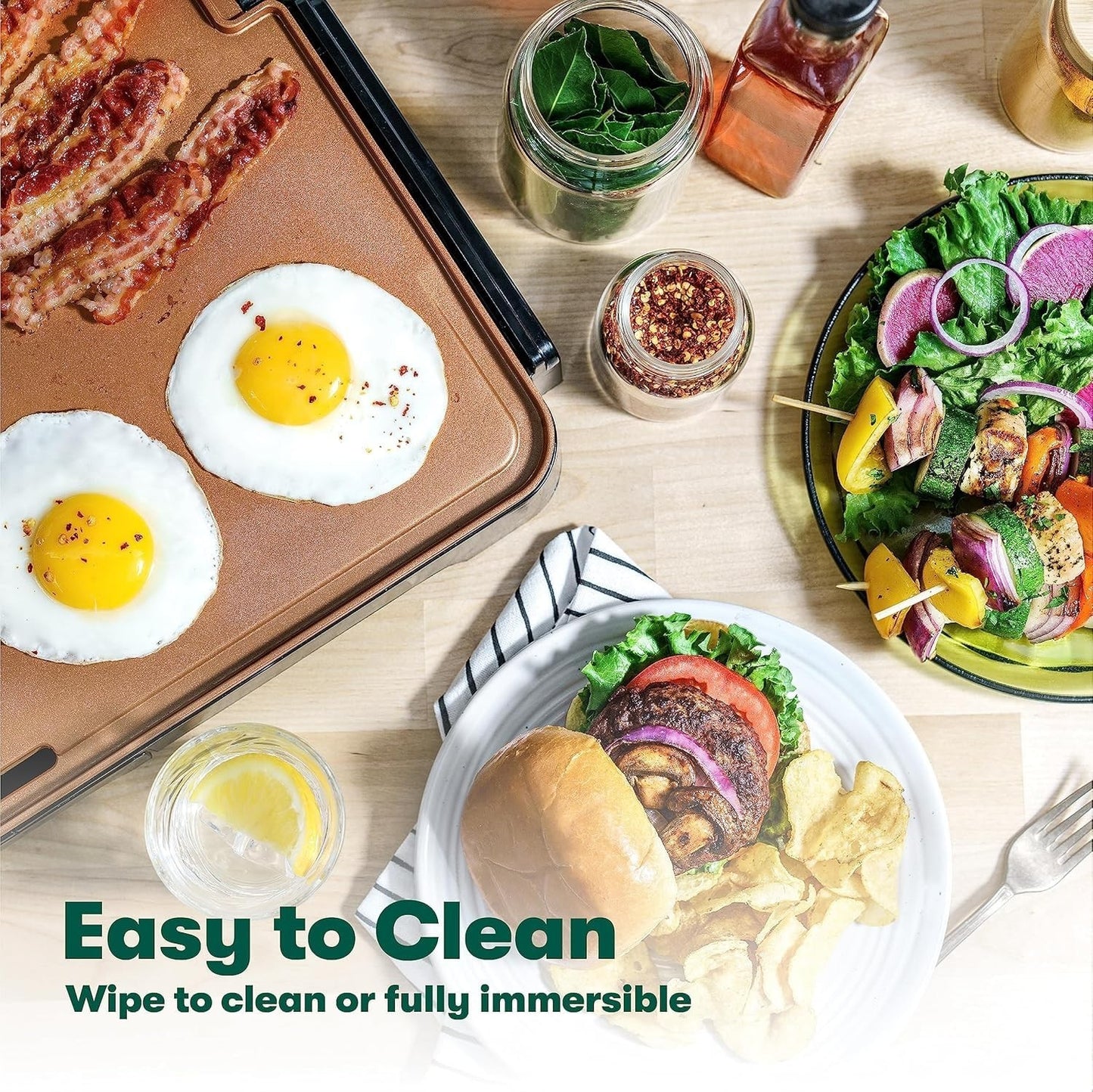 Large Electric Griddle - Cook 15 Eggs, Non-Stick Ceramic Surface, Easy Clean-Up3