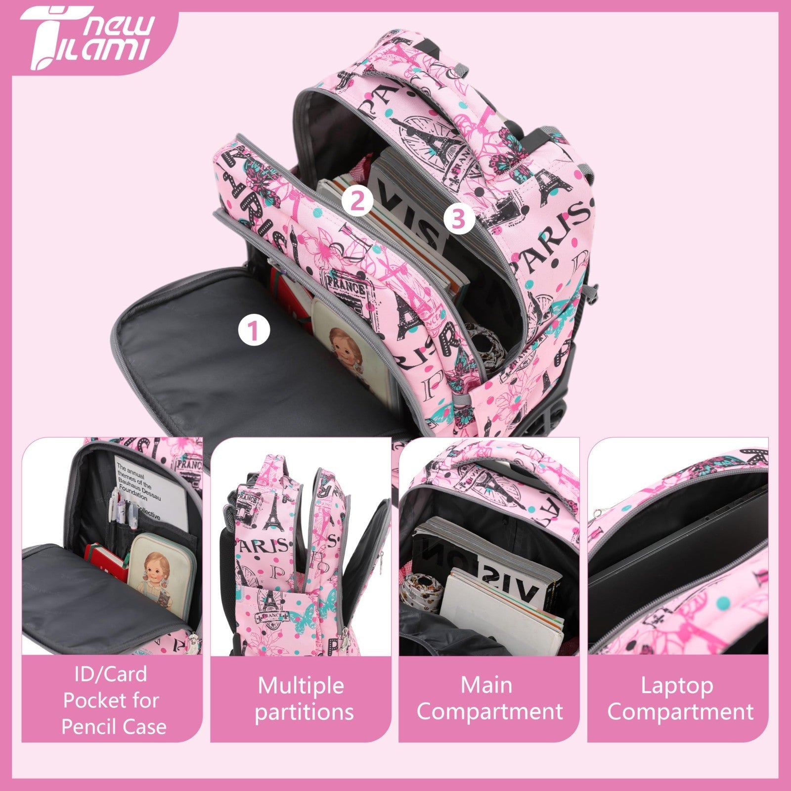 18 Inch Rolling Backpack with Lunch Bag for Kids   School Travel, Durable & Styl3
