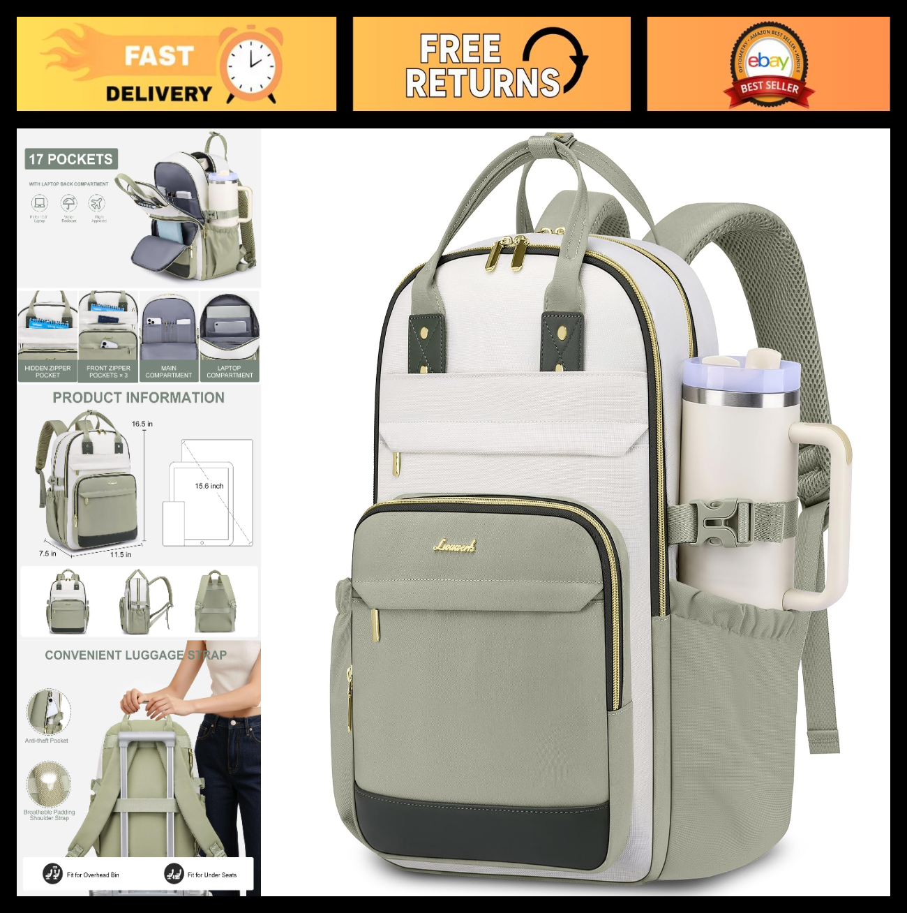 Stylish Women’s Laptop Backpack 15.6"   Waterproof, Anti Theft, Large Capacity,0