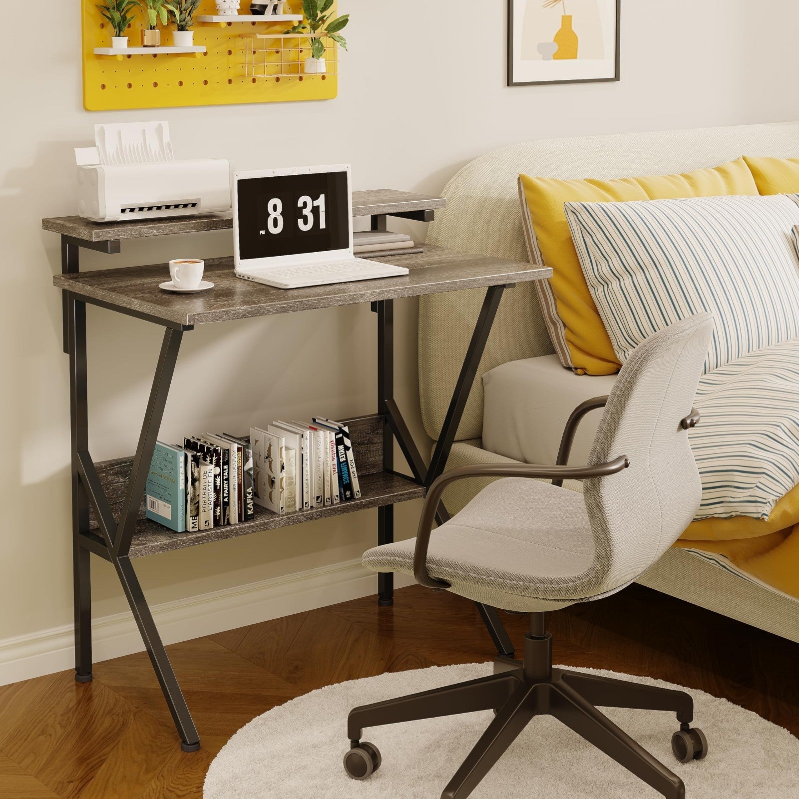 Compact Computer Desk with Adjustable Monitor Stand, Small Space Study Table, Gr6