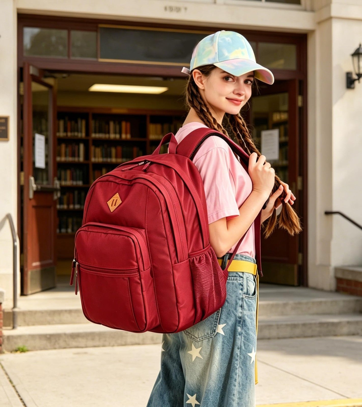 Water Resistant Large Solid Color Backpack for College, School, Travel   Red2
