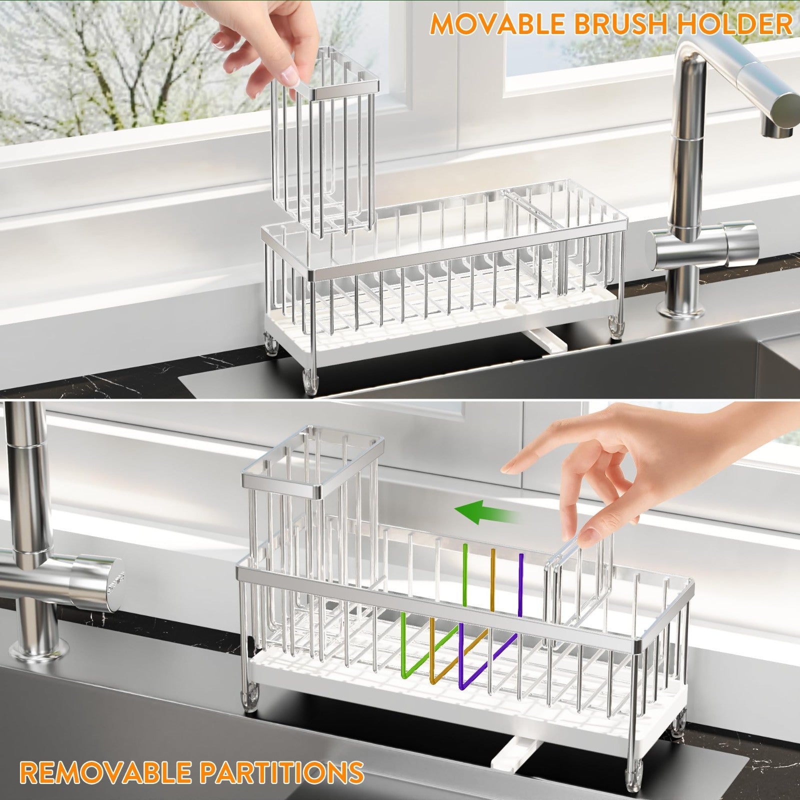 Kitchen Sink Caddy Organizer   Rustproof 304 Stainless Steel Sponge Holder, Larg4