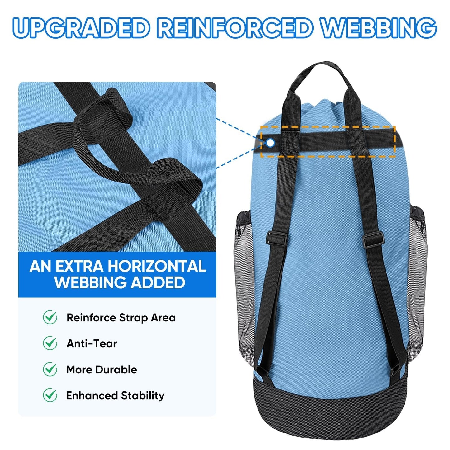 Large 120L Laundry Bag Backpack - Durable 900D Oxford Fabric, Mesh Pockets, Trav3