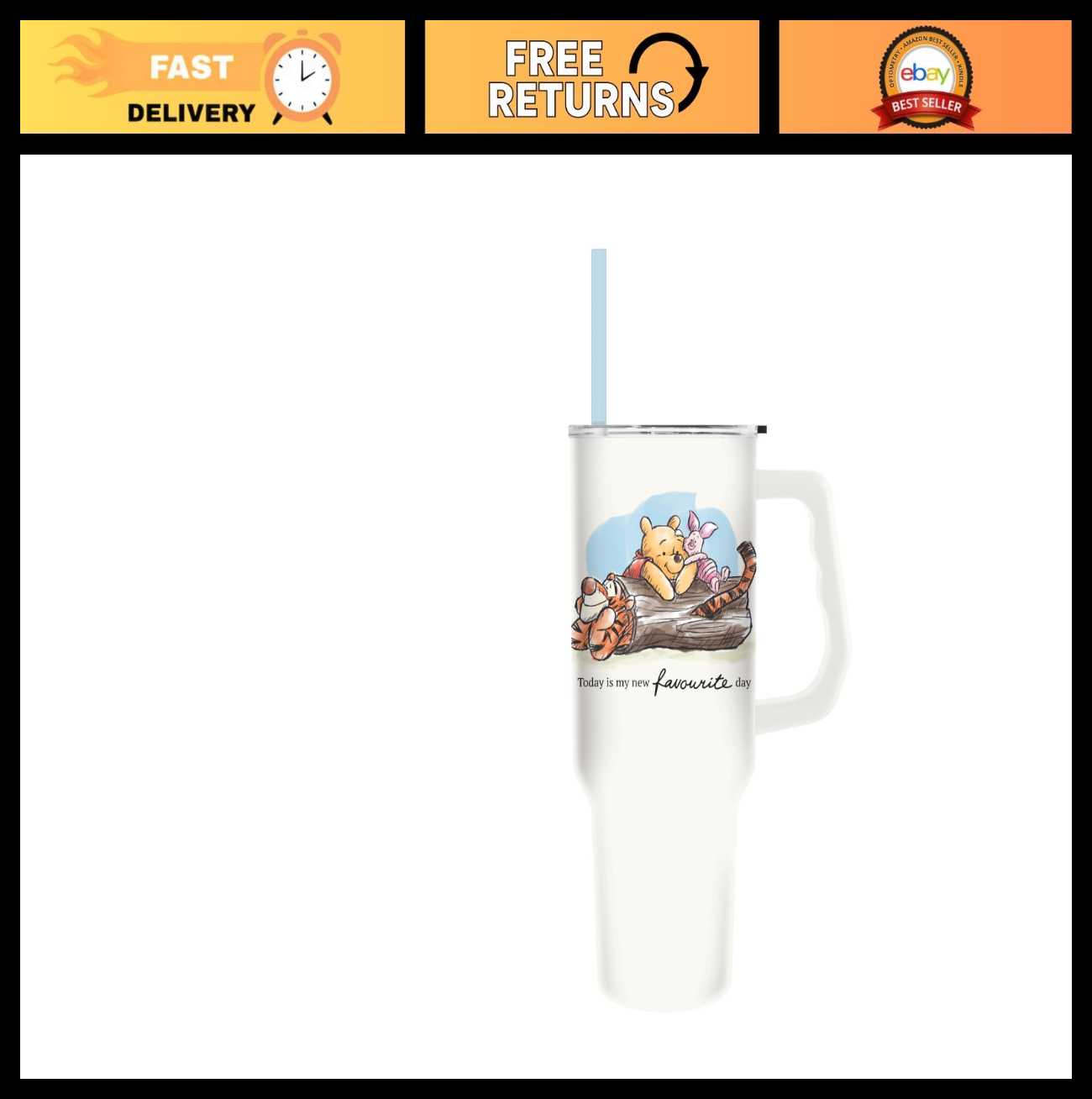 40oz Double Walled Stainless Steel Tumbler with Handle & Straw   Disney Pooh, Ye0