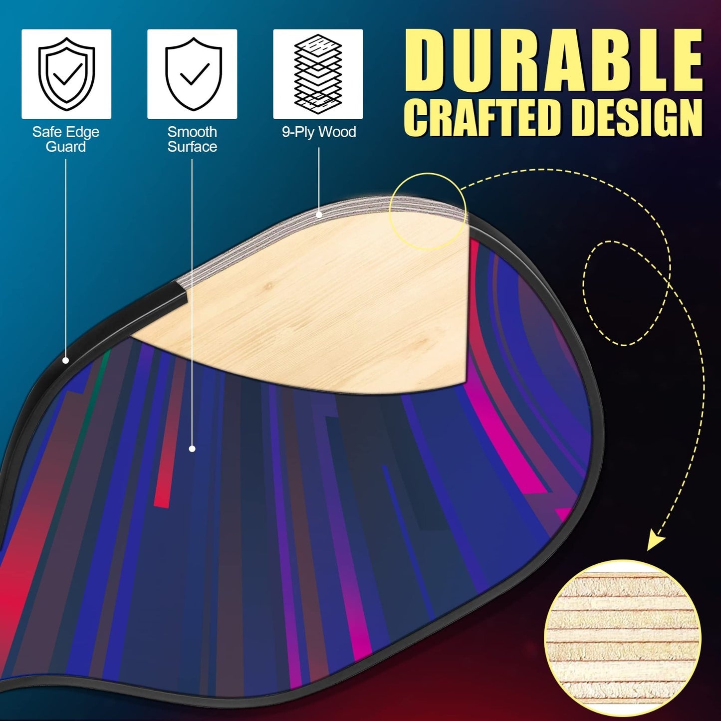 Pickleball Paddles Set of 2/4 - USAPA Approved Fiberglass Graphite Rackets + Bag3