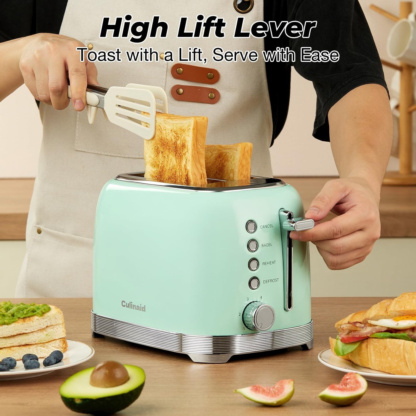 Retro 2 Slice Stainless Steel Toaster in Aqua Green   Compact & Stylish Design2