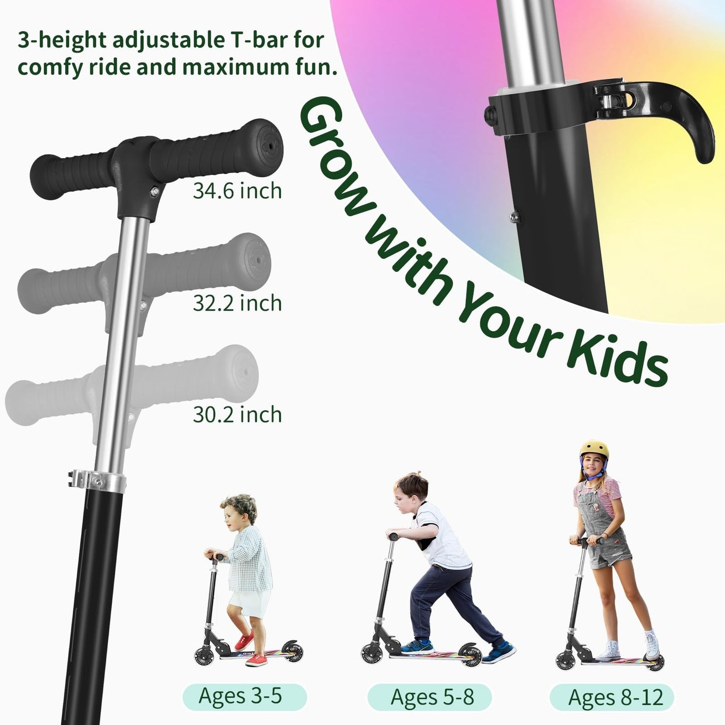 Light-Up Wheels Kids Scooter, 2-Wheel Folding Kick Scooter, Adjustable Height, N3