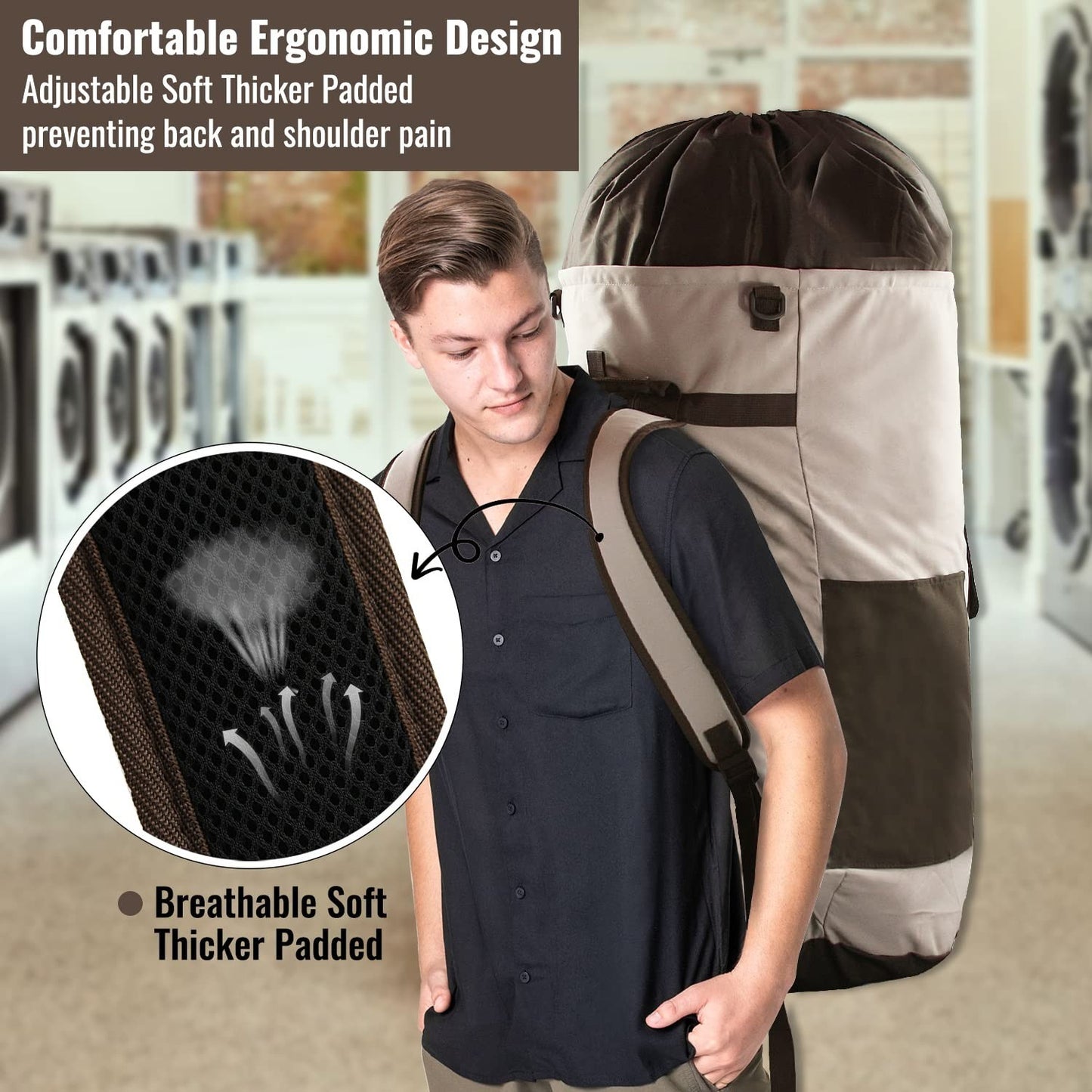 Extra Large 125L Laundry Backpack Bag, Heavy Duty, Durable with Padded Straps &5