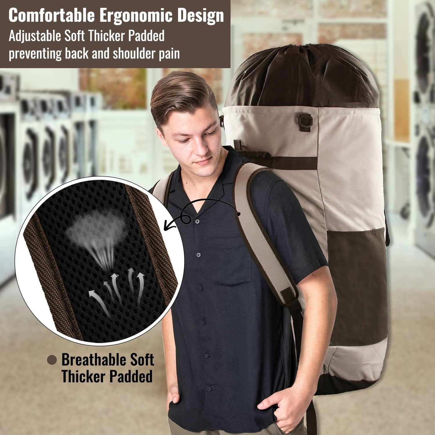 Extra Large 125L Laundry Backpack Bag, Heavy Duty, Durable with Padded Straps &5