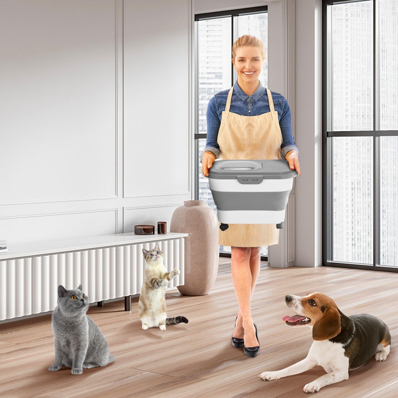Airtight Dog Food Storage Container 17 lb with Wheels, Removable Lid & Scoop2