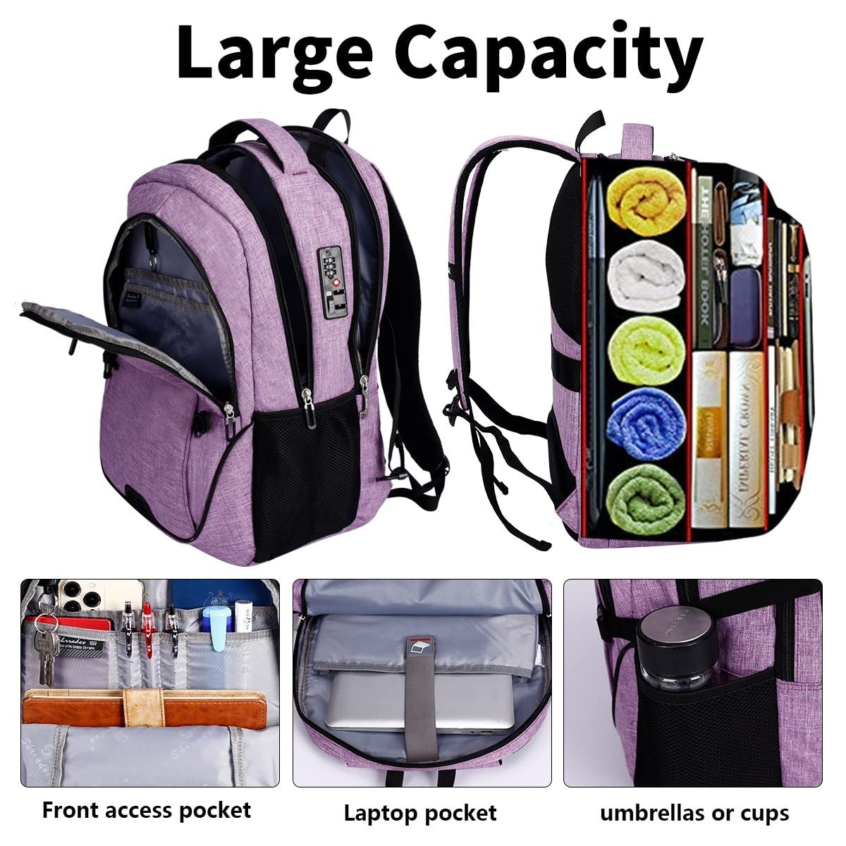 Travel Laptop Backpack for Men & Women, College School Bag, Waterproof, USB Char3