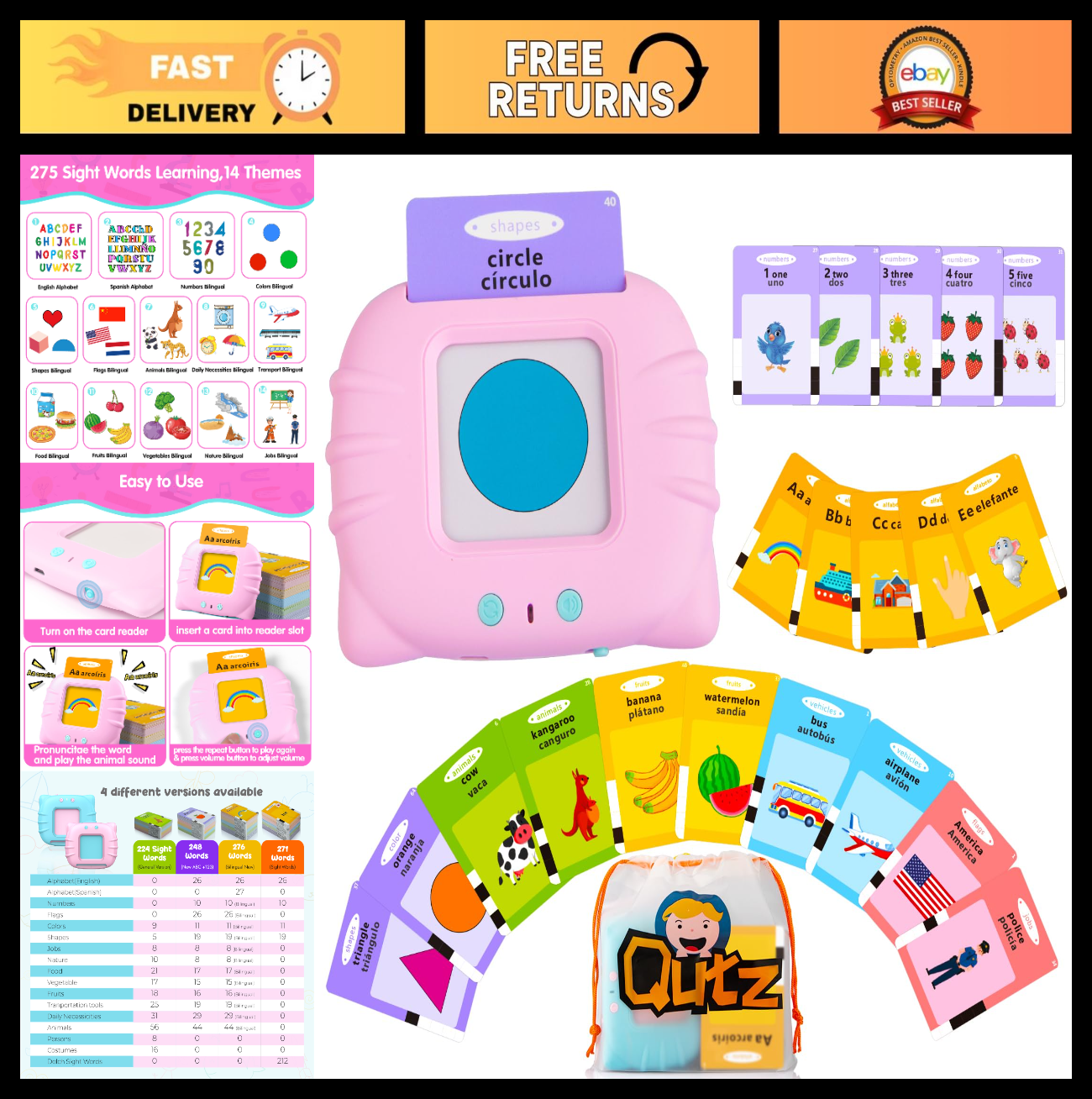 Bilingual ABC Learning Flash Cards for Toddlers 2-4, Autism & Speech Therapy Toy0