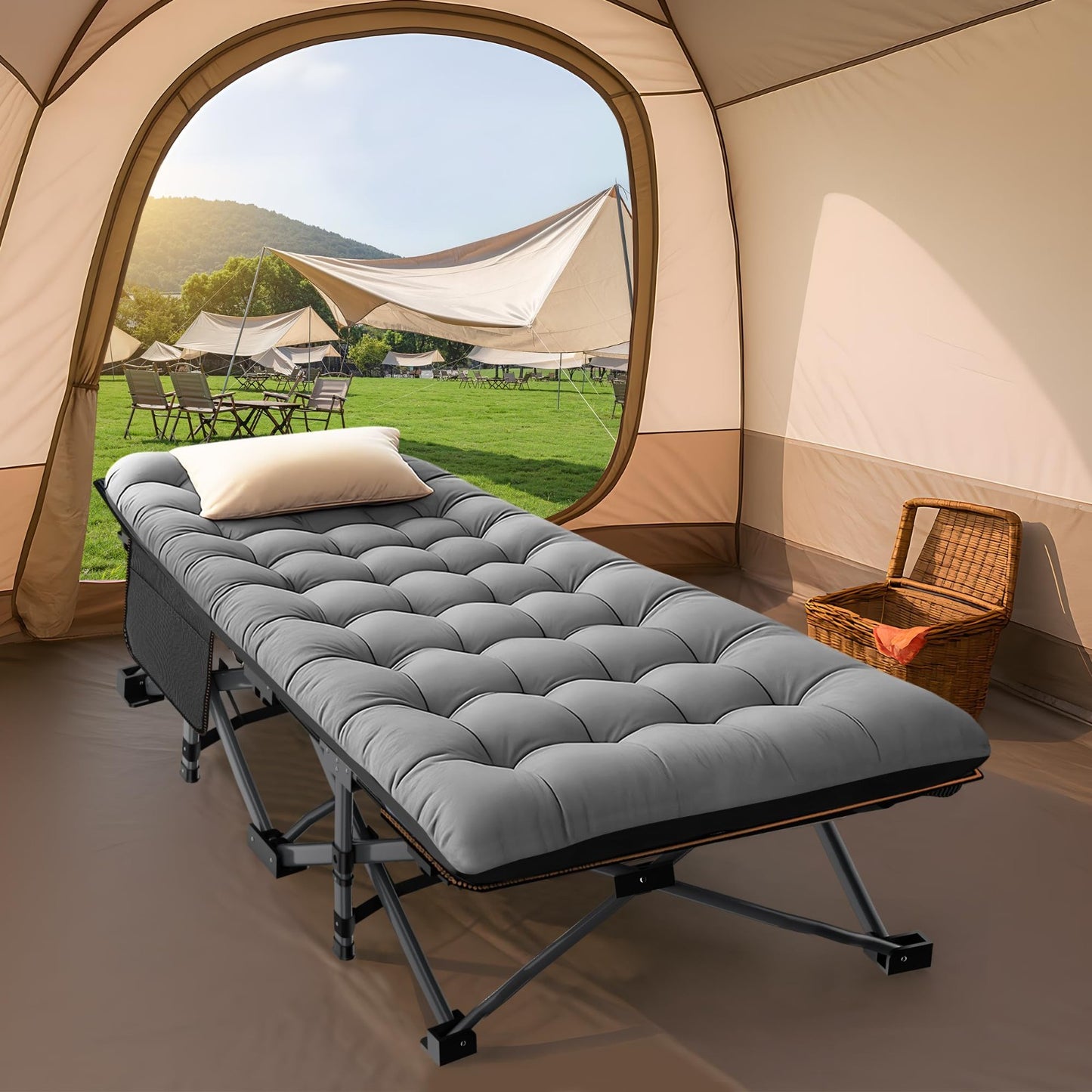 Folding Camping Cot for Adults, 28" Wide Heavy Duty Bed, 800 lbs Capacity, 2 Pac2