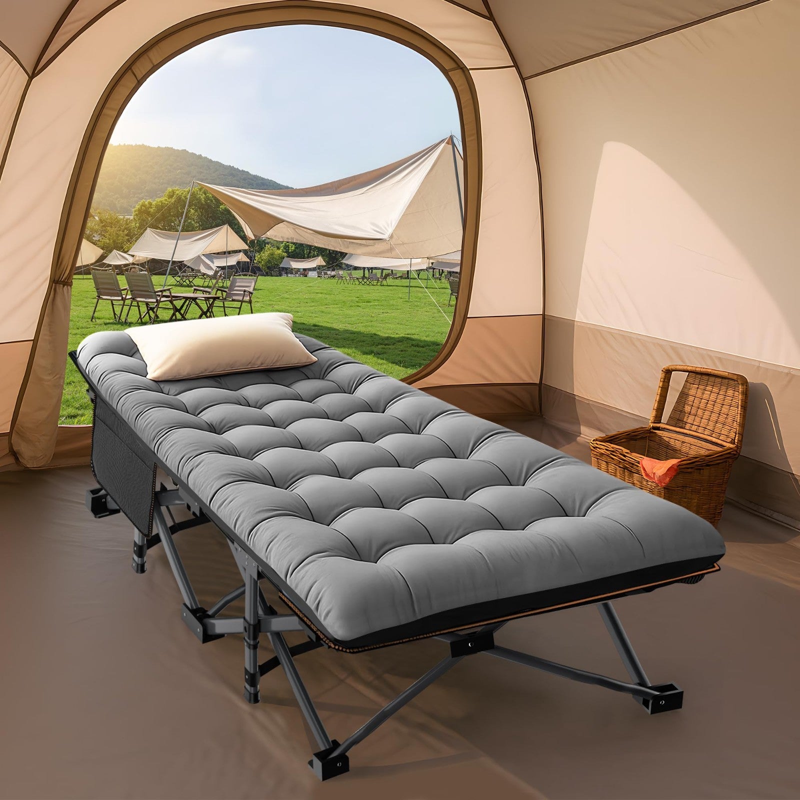 Folding Camping Cot for Adults, 28" Wide Heavy Duty Bed, 800 lbs Capacity, 2 Pac2