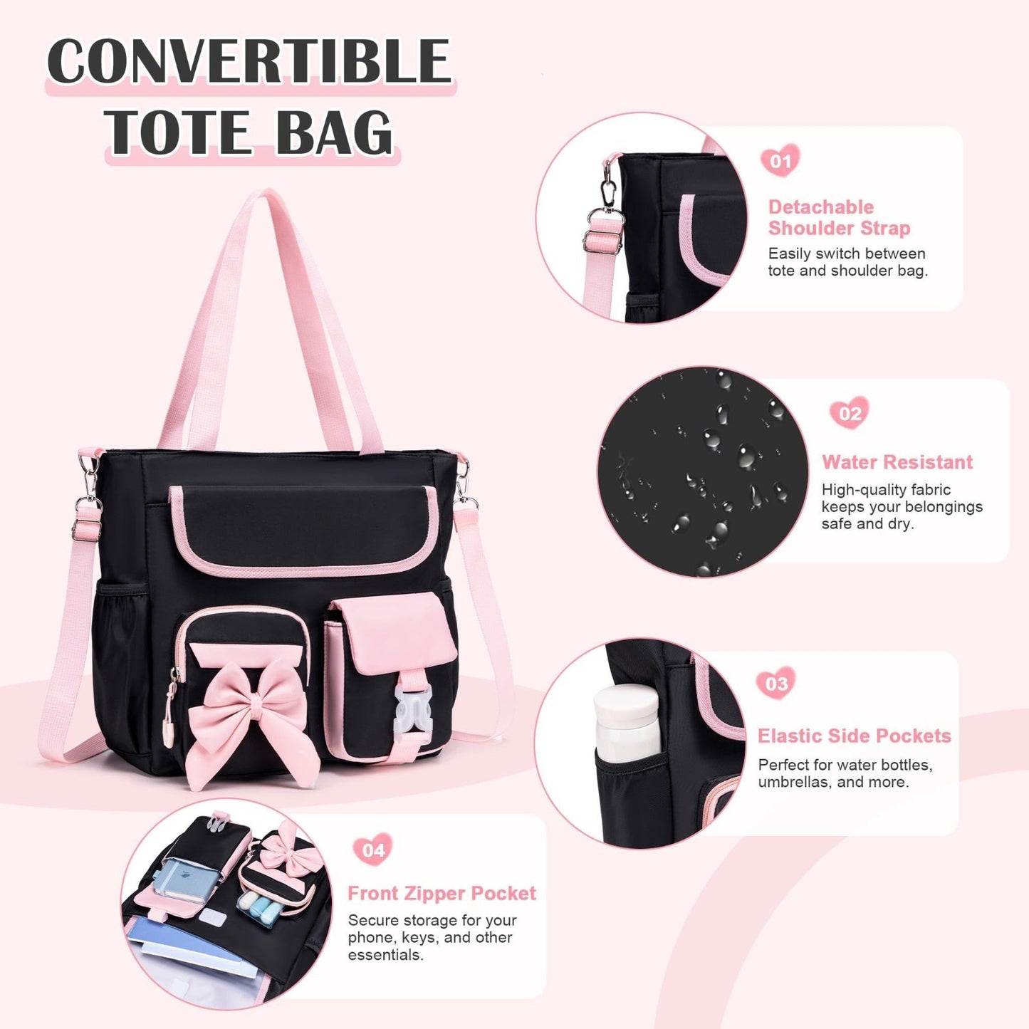 4PCS Girls Backpack Set   Stylish School Bag, Tote, Lunch Bag & Pencil Case5