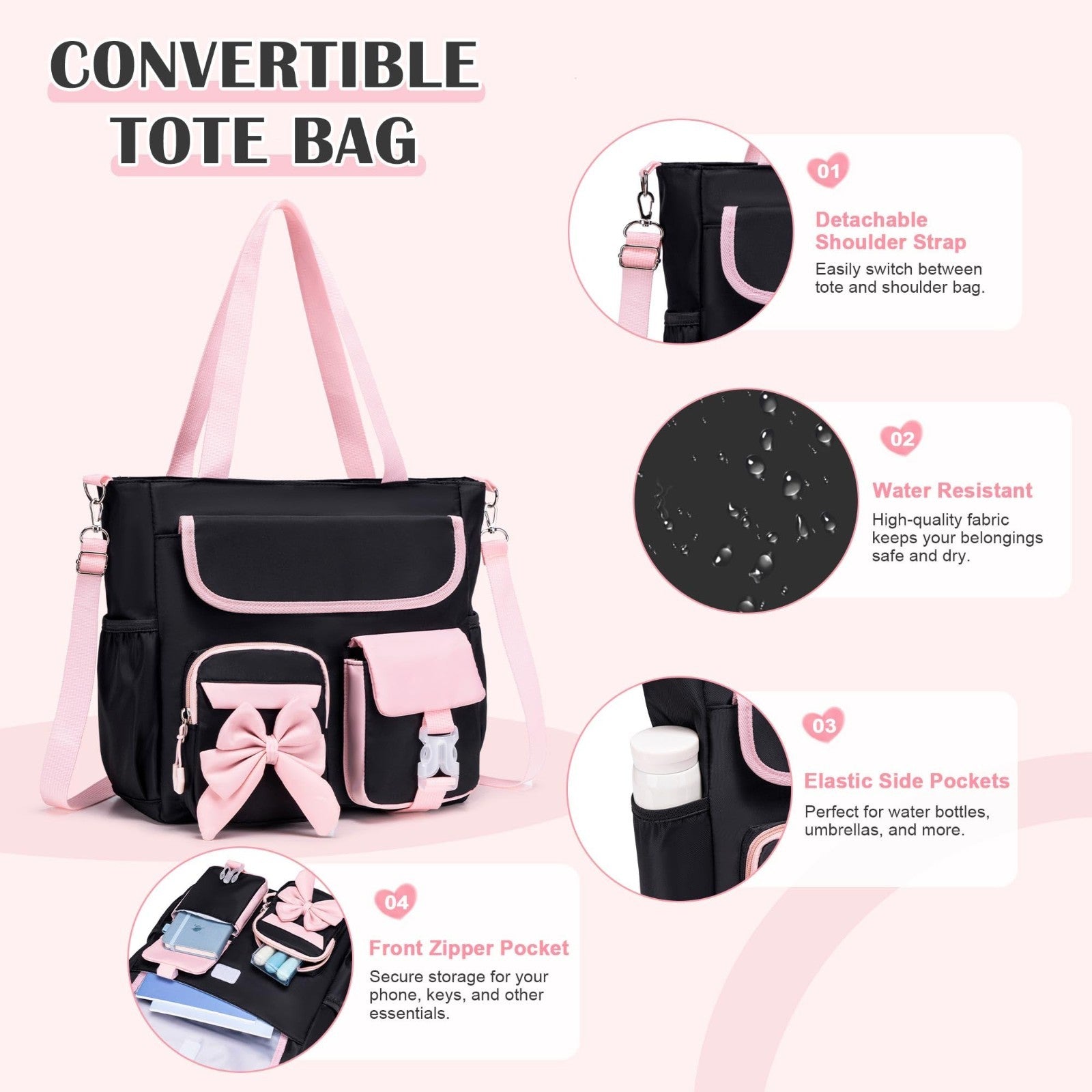 4PCS Girls Backpack Set   Stylish School Bag, Tote, Lunch Bag & Pencil Case5