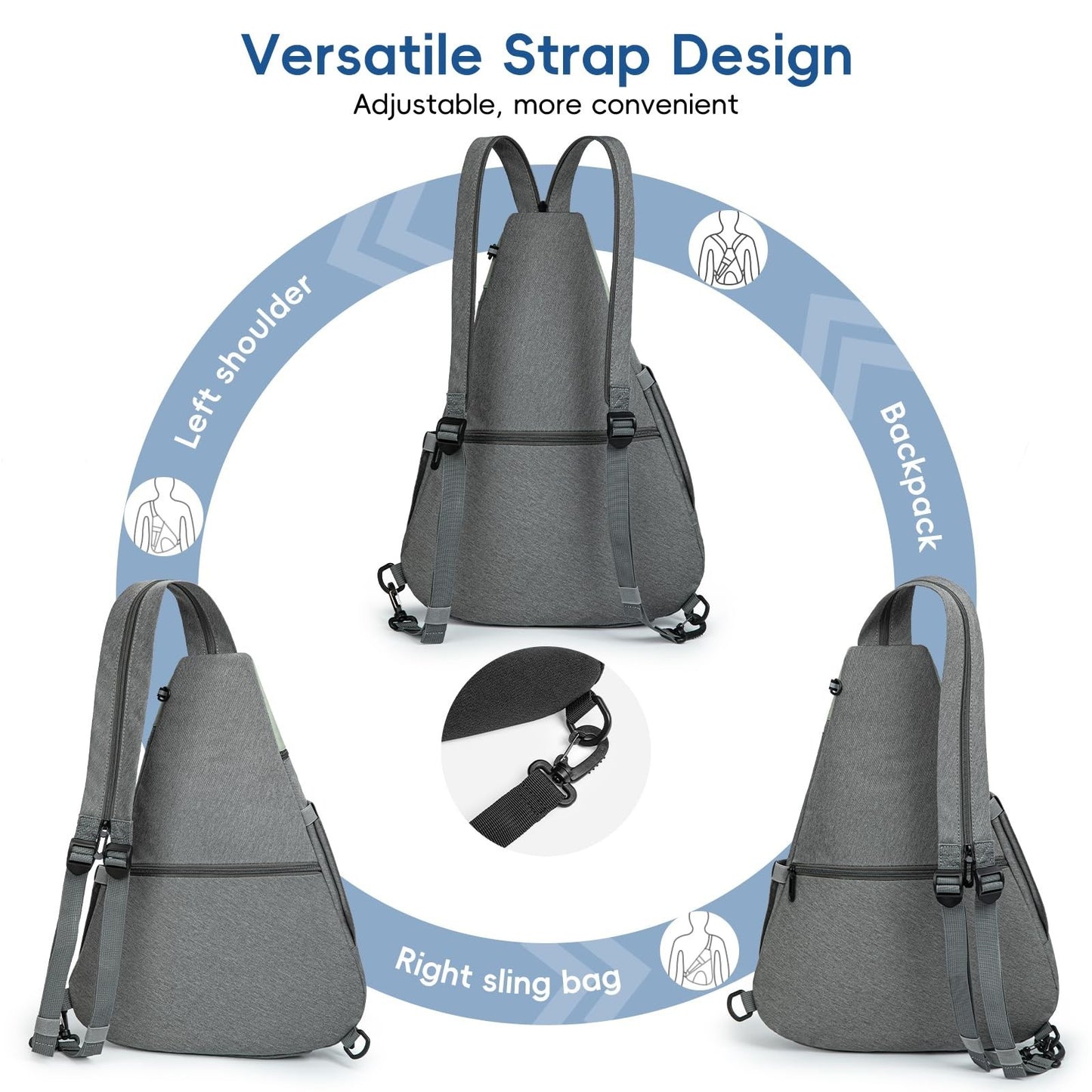 Lightweight Pickleball Sling Bag with 7 Pockets, Water-Resistant & Detachable St3