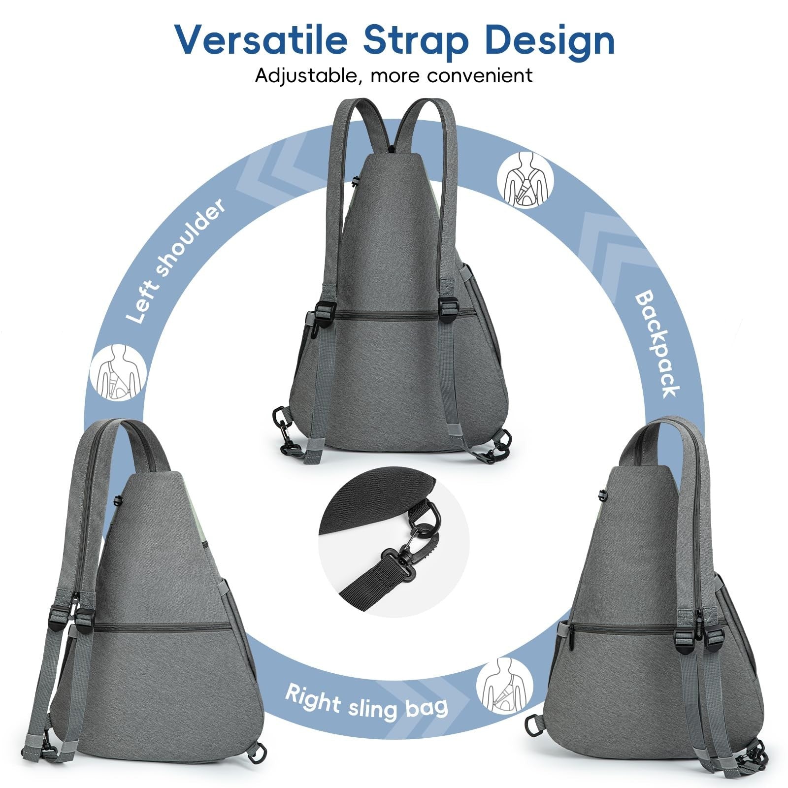 Lightweight Pickleball Sling Bag with 7 Pockets, Water-Resistant & Detachable St3