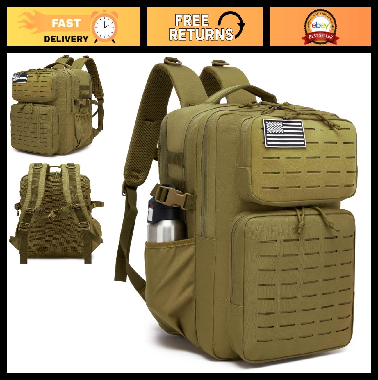 Waterproof Military Tactical Backpack 35L, MOLLE Assault Pack, Daypack with Wate0