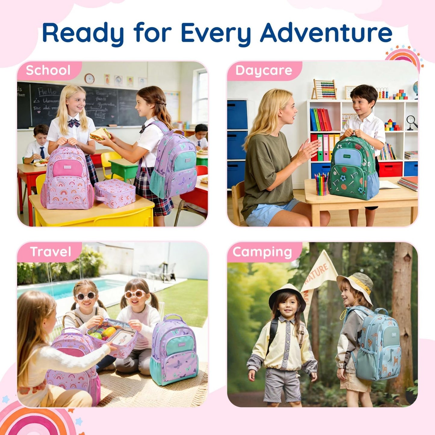 Kids Backpack Set for Kindergarten & Preschool - 3 PCS with Lunch Box & Pencil C6
