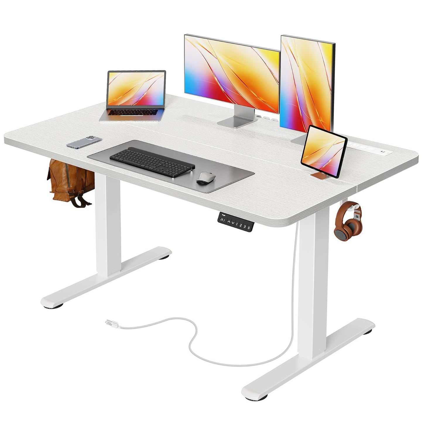 Height Adjustable Electric Standing Desk with USB-C, Power Outlets, 47x24 Inch -1